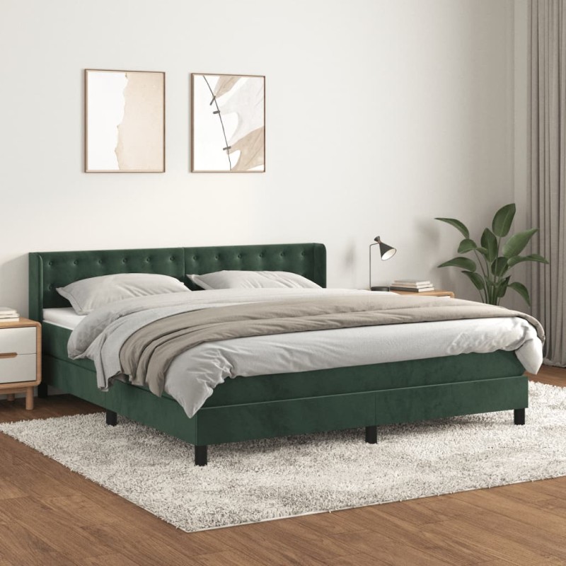 vidaXL Boxspringbett mit Matratze Dunkelgrün 180x200 cm Samt vidaXL Boxspringbett mit Matratze Dunkelgrün 180x200 cm Samt