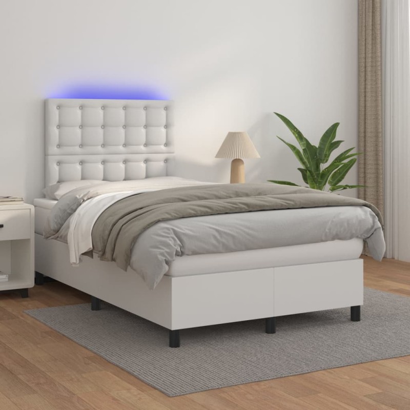vidaXL Boxspringbett mit Matratze & LED Weiß 120x200 cm Kunstleder vidaXL Boxspringbett mit Matratze & LED Weiß 120x200 cm Kunstleder