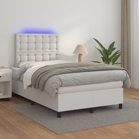 vidaXL Boxspringbett mit Matratze & LED Weiß 120x200 cm Kunstleder