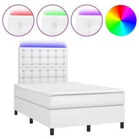 vidaXL Boxspringbett mit Matratze & LED Weiß 120x200 cm Kunstleder