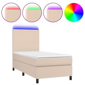 vidaXL Boxspringbett mit Matratze & LED Cappuccino-Braun 100x200cm