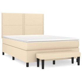 vidaXL Boxspringbett mit Matratze Creme 140x190 cm Stoff