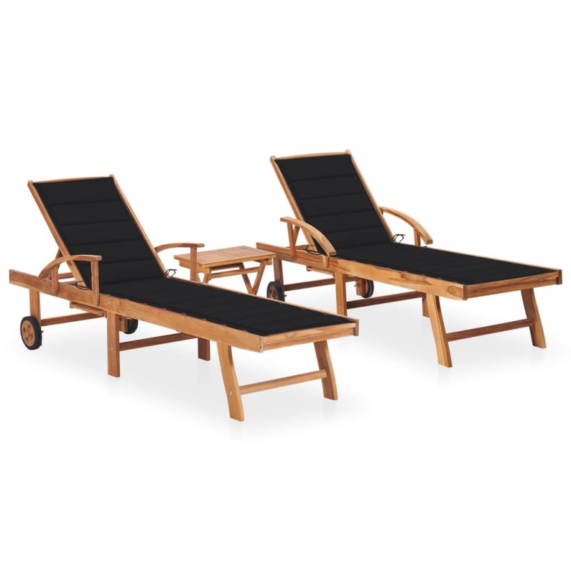 Sonnenliegen 2 Stk. mit Tisch und Auflagen Massivholz Teak Sonnenliegen 2 Stk. mit Tisch und Auflagen Massivholz Teak