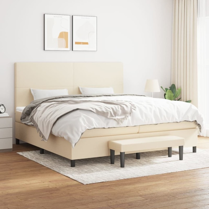 vidaXL Boxspringbett mit Matratze Creme 200x200 cm Stoff vidaXL Boxspringbett mit Matratze Creme 200x200 cm Stoff