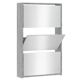 vidaXL Schuhschrank mit Spiegel 3 Fächer Grau Sonoma 63x17x102,5 cm