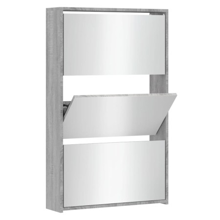 vidaXL Schuhschrank mit Spiegel 3 Fächer Grau Sonoma 63x17x102,5 cm
