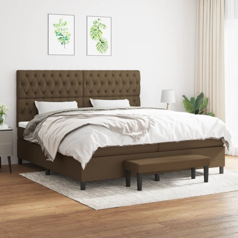 vidaXL Boxspringbett mit Matratze Dunkelbraun 200x200 cm Stoff vidaXL Boxspringbett mit Matratze Dunkelbraun 200x200 cm Stoff