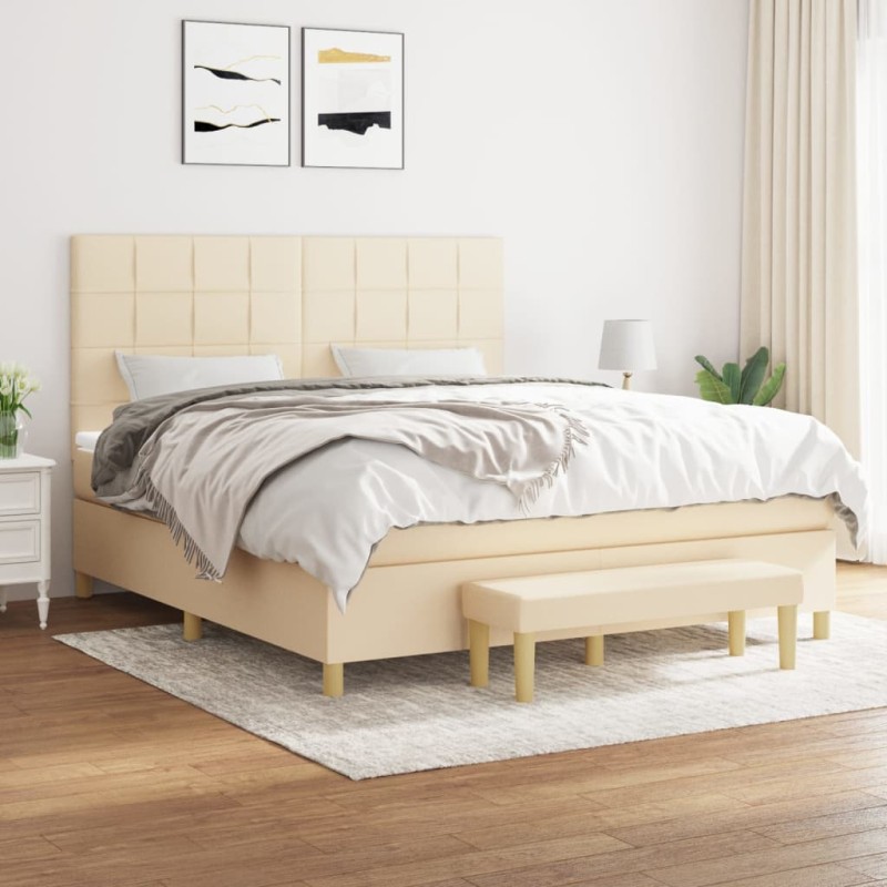 vidaXL Boxspringbett mit Matratze Creme 180x200 cm Stoff vidaXL Boxspringbett mit Matratze Creme 180x200 cm Stoff