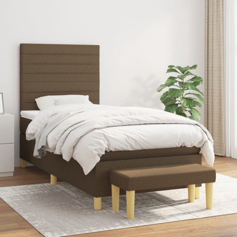 vidaXL Boxspringbett mit Matratze Dunkelbraun 100x200 cm Stoff vidaXL Boxspringbett mit Matratze Dunkelbraun 100x200 cm Stoff