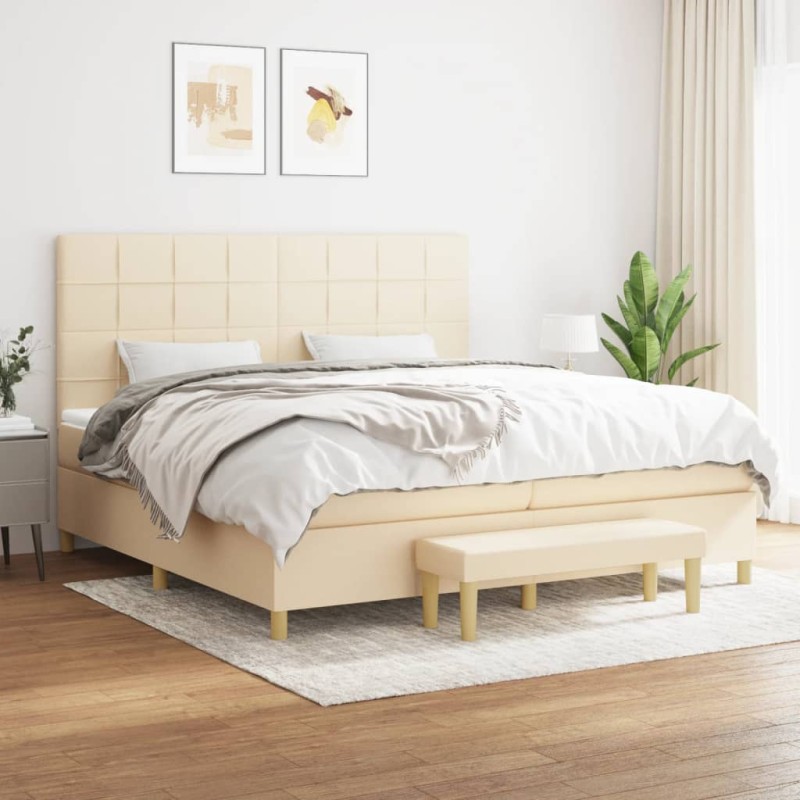 vidaXL Boxspringbett mit Matratze Creme 200x200 cm Stoff vidaXL Boxspringbett mit Matratze Creme 200x200 cm Stoff