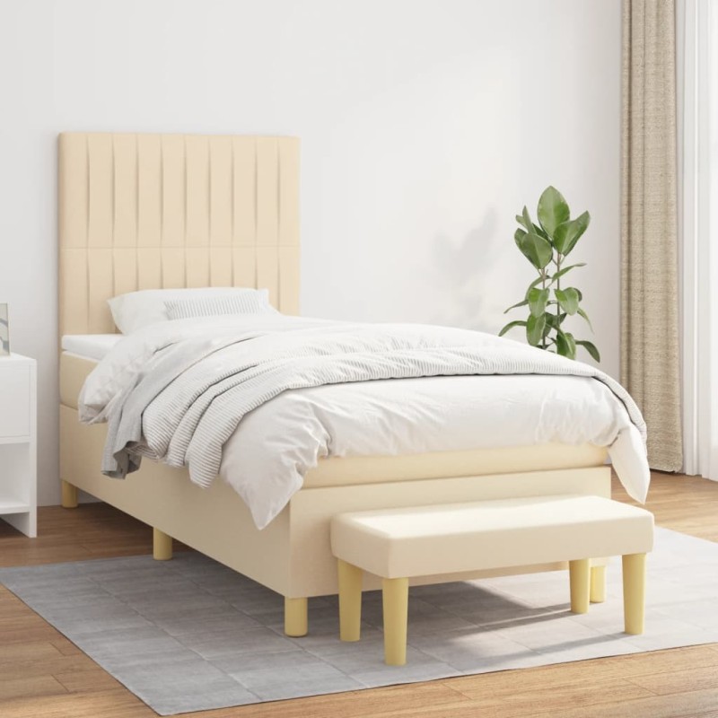 vidaXL Boxspringbett mit Matratze Creme 90x190 cm Stoff vidaXL Boxspringbett mit Matratze Creme 90x190 cm Stoff