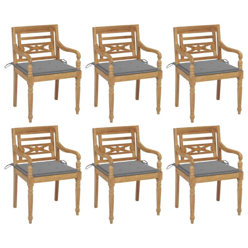 Batavia-Stühle mit Kissen 6 Stk. Massivholz Teak Batavia-Stühle mit Kissen 6 Stk. Massivholz Teak