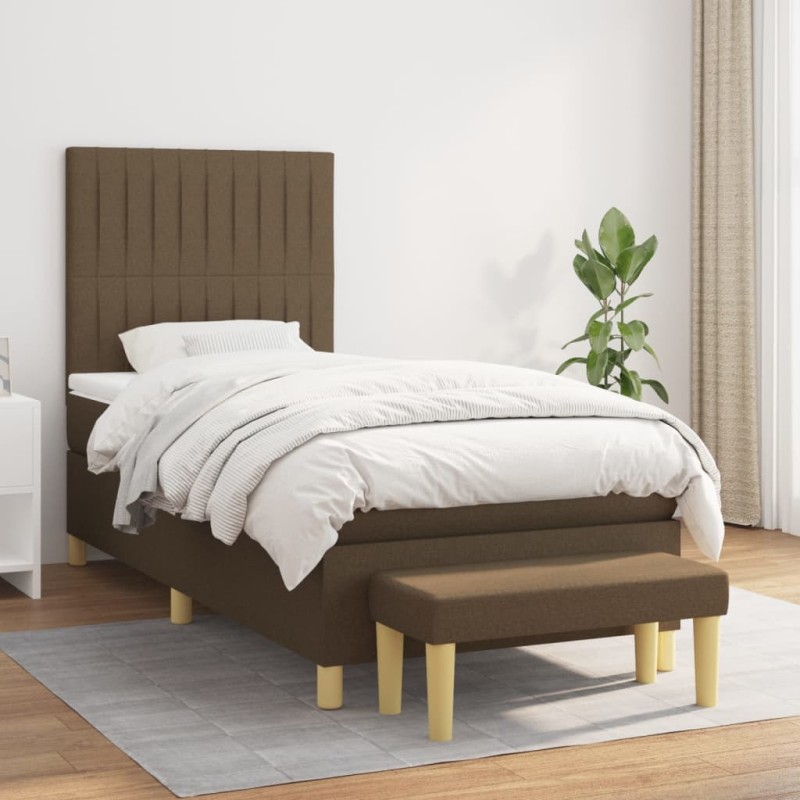 vidaXL Boxspringbett mit Matratze Dunkelbraun 90x190 cm Stoff vidaXL Boxspringbett mit Matratze Dunkelbraun 90x190 cm Stoff