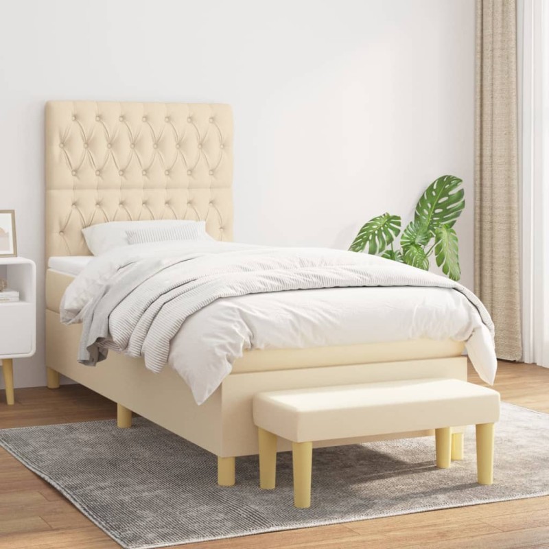 vidaXL Boxspringbett mit Matratze Creme 90x200 cm Stoff vidaXL Boxspringbett mit Matratze Creme 90x200 cm Stoff