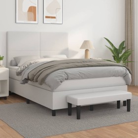vidaXL Boxspringbett mit Matratze Weiß 140x200 cm Kunstleder