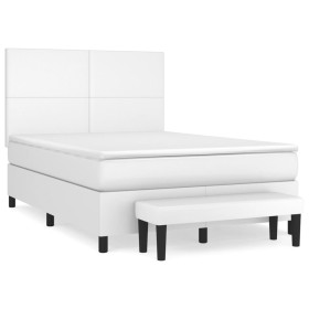 vidaXL Boxspringbett mit Matratze Weiß 140x200 cm Kunstleder