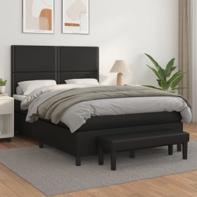 vidaXL Boxspringbett mit Matratze Schwarz 140x190 cm Kunstleder