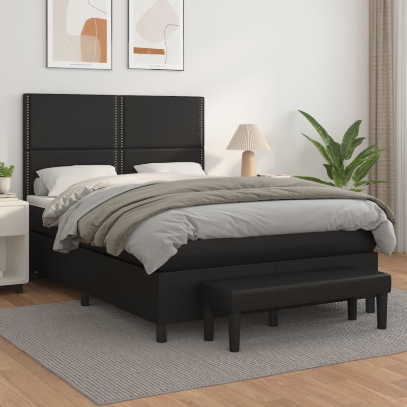 vidaXL Boxspringbett mit Matratze Schwarz 140x190 cm Kunstleder vidaXL Boxspringbett mit Matratze Schwarz 140x190 cm Kunstleder