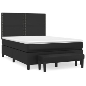vidaXL Boxspringbett mit Matratze Schwarz 140x190 cm Kunstleder