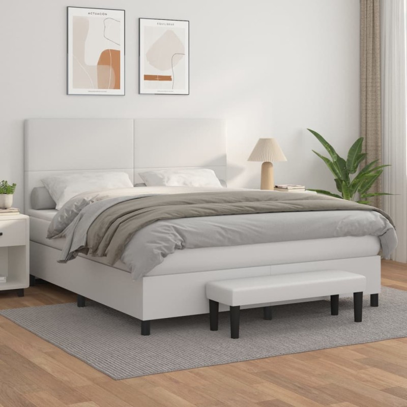 vidaXL Boxspringbett mit Matratze Weiß 160x200 cm Kunstleder vidaXL Boxspringbett mit Matratze Weiß 160x200 cm Kunstleder