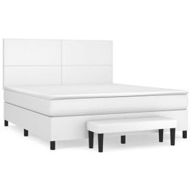 vidaXL Boxspringbett mit Matratze Weiß 160x200 cm Kunstleder