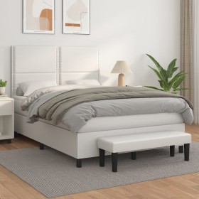 vidaXL Boxspringbett mit Matratze Weiß 140x190 cm Kunstleder
