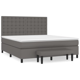 vidaXL Boxspringbett mit Matratze Grau 160x200 cm Kunstleder