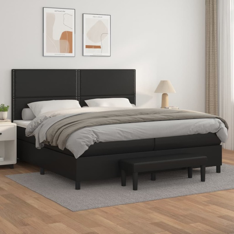 vidaXL Boxspringbett mit Matratze Schwarz 200x200 cm Kunstleder vidaXL Boxspringbett mit Matratze Schwarz 200x200 cm Kunstleder