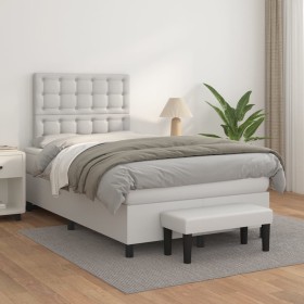 vidaXL Boxspringbett mit Matratze Weiß 120x200 cm Kunstleder