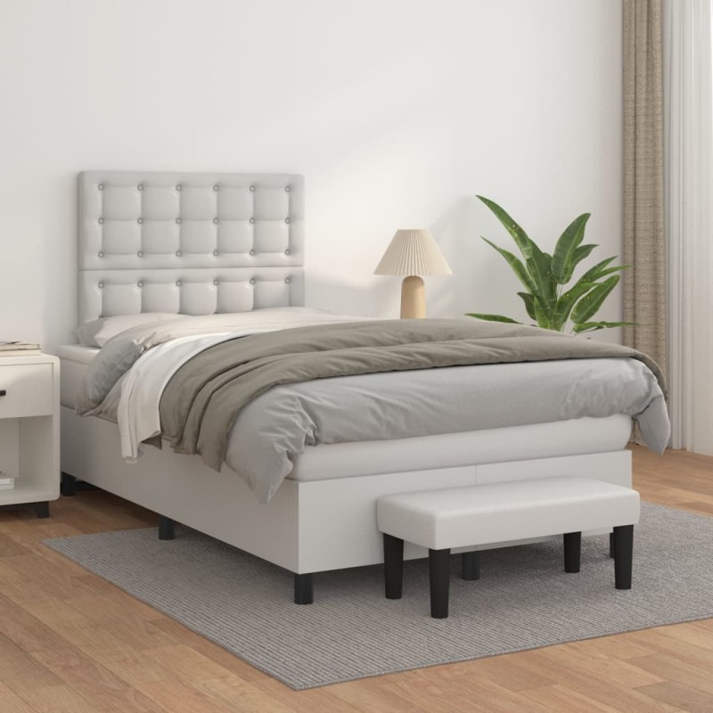 vidaXL Boxspringbett mit Matratze Weiß 120x200 cm Kunstleder vidaXL Boxspringbett mit Matratze Weiß 120x200 cm Kunstleder