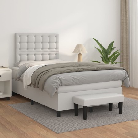 vidaXL Boxspringbett mit Matratze Weiß 120x200 cm Kunstleder