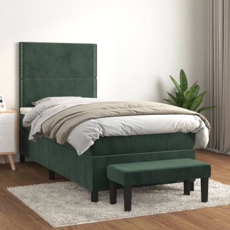 vidaXL Boxspringbett mit Matratze Dunkelgrün 100x200 cm Samt