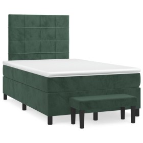 vidaXL Boxspringbett mit Matratze Dunkelgrün 120x200 cm Samt