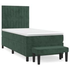 vidaXL Boxspringbett mit Matratze Dunkelgrün 90x200 cm Samt