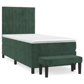 vidaXL Boxspringbett mit Matratze Dunkelgrün 90x190 cm Samt