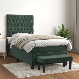 vidaXL Boxspringbett mit Matratze Dunkelgrün 80x200 cm Samt