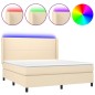 vidaXL Boxspringbett mit Matratze & LED Creme 160x200 cm Stoff vidaXL Boxspringbett mit Matratze & LED Creme 160x200 cm Stoff