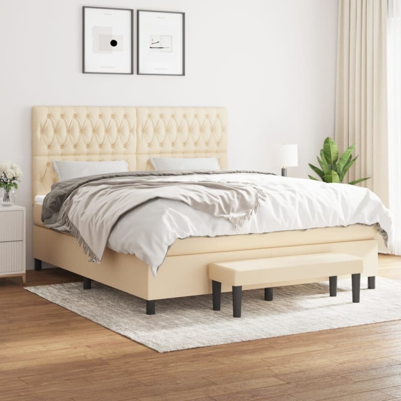 vidaXL Boxspringbett mit Matratze Creme 180x200 cm Stoff vidaXL Boxspringbett mit Matratze Creme 180x200 cm Stoff