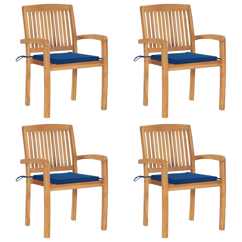 Stapelbare Gartenstühle mit Kissen 4 Stk. Massivholz Teak Stapelbare Gartenstühle mit Kissen 4 Stk. Massivholz Teak