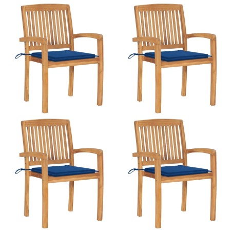 Stapelbare Gartenstühle mit Kissen 4 Stk. Massivholz Teak