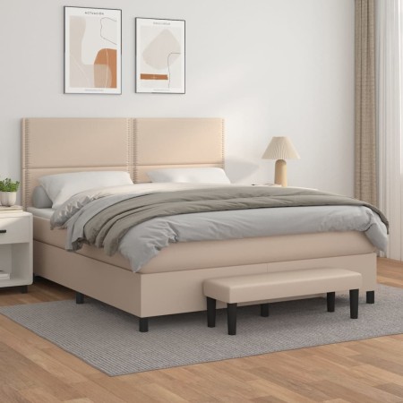 vidaXL Boxspringbett Matratze Cappuccino-Braun 160x200 cm Kunstleder