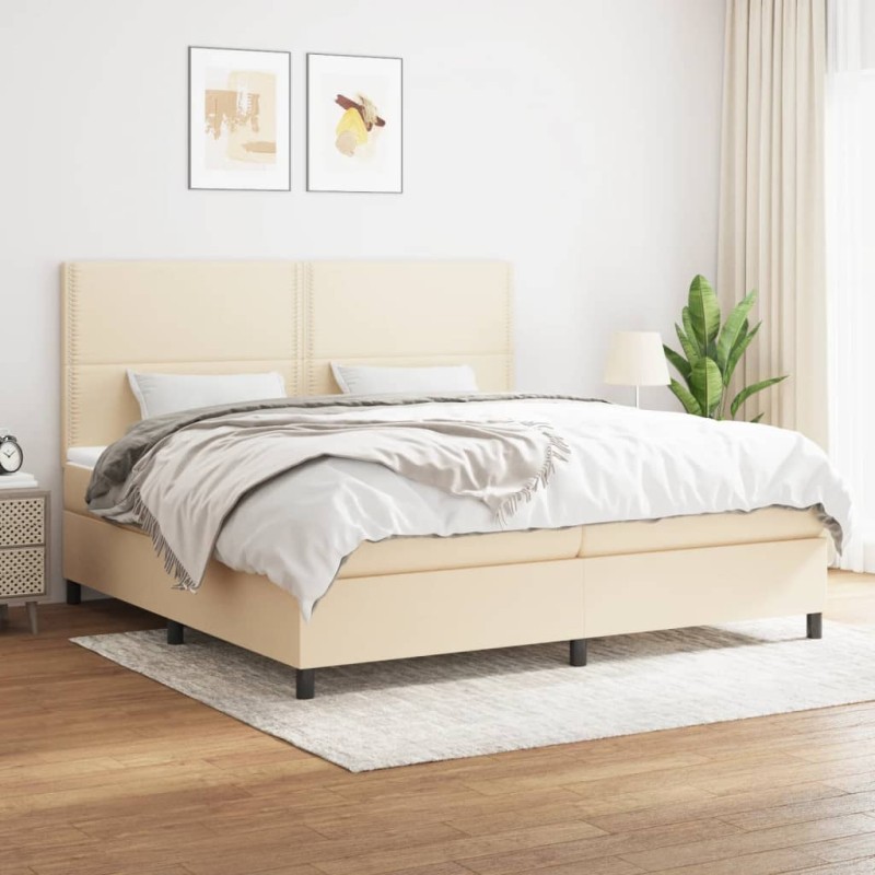 vidaXL Boxspringbett mit Matratze Creme 200x200 cm Stoff vidaXL Boxspringbett mit Matratze Creme 200x200 cm Stoff
