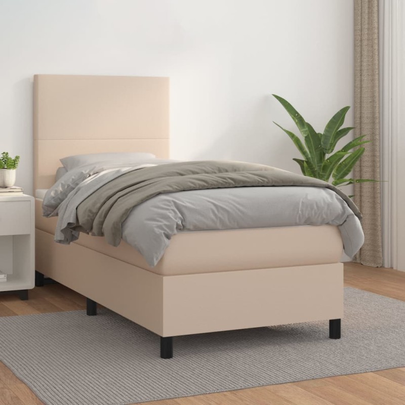 vidaXL Boxspringbett mit Matratze Cappuccino-Braun 90x200cm Kunstleder vidaXL Boxspringbett mit Matratze Cappuccino-Braun 90x200cm Kunstleder
