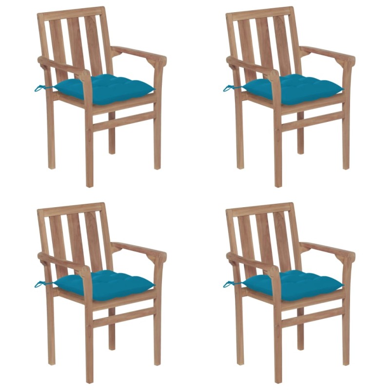 Stapelbare Gartenstühle mit Kissen 4 Stk. Massivholz Teak Stapelbare Gartenstühle mit Kissen 4 Stk. Massivholz Teak