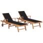Sonnenliegen 2 Stk. mit Auflagen Schwarz Massivholz Teak Sonnenliegen 2 Stk. mit Auflagen Schwarz Massivholz Teak