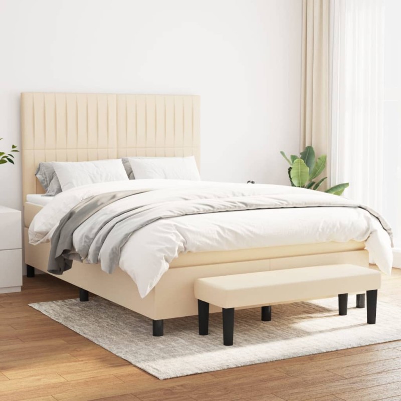 vidaXL Boxspringbett mit Matratze Creme 140x200 cm Stoff vidaXL Boxspringbett mit Matratze Creme 140x200 cm Stoff