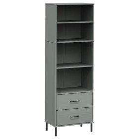 vidaXL Bücherregal OSLO mit 2 Schubladen Grau 60x35x180 cm Massivholz