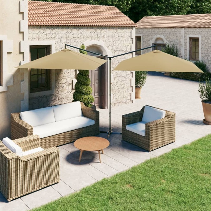 vidaXL Doppel-Sonnenschirm mit Stahlmast Taupe 600x300 cm vidaXL Doppel-Sonnenschirm mit Stahlmast Taupe 600x300 cm