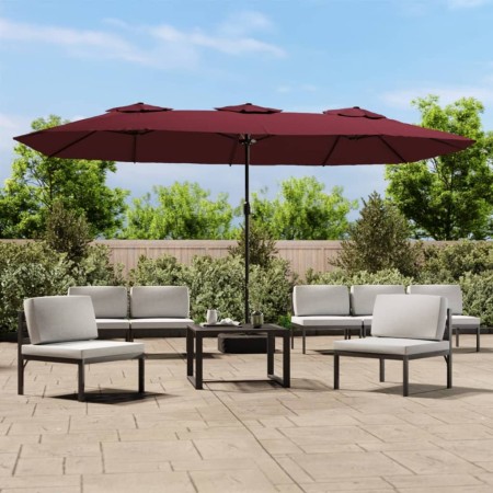 vidaXL Doppelsonnenschirm mit LEDs Bordeauxrot 449x245 cm