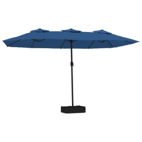 vidaXL Doppelsonnenschirm mit LEDs Azurblau 449x245 cm